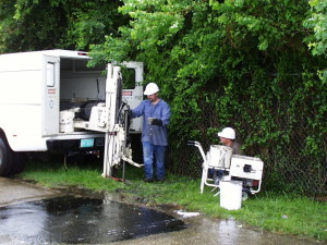 Truck-mounted Geoprobe drilling rig